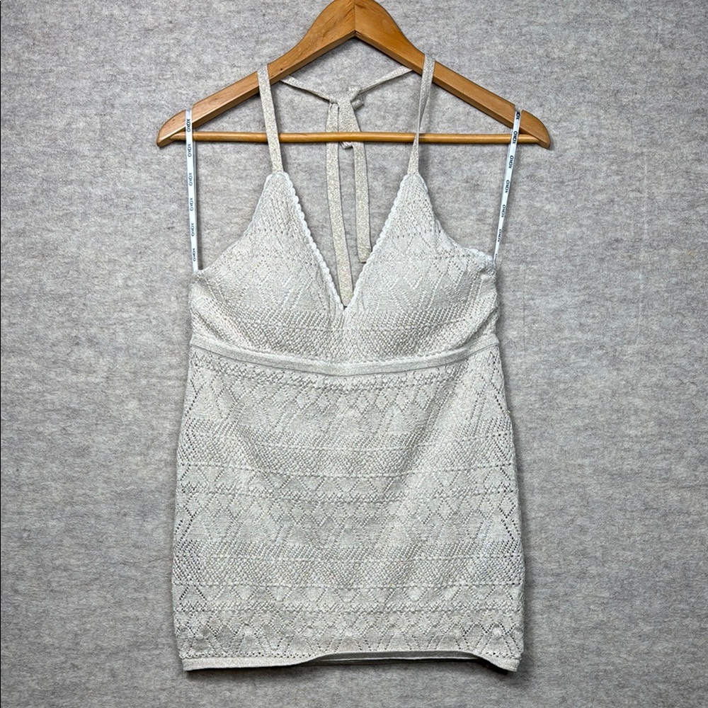 XOXO White Camisole Top Glitter Crochet Beach